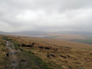 Pennine Way - sleet heading our way over Gorple Reservoir